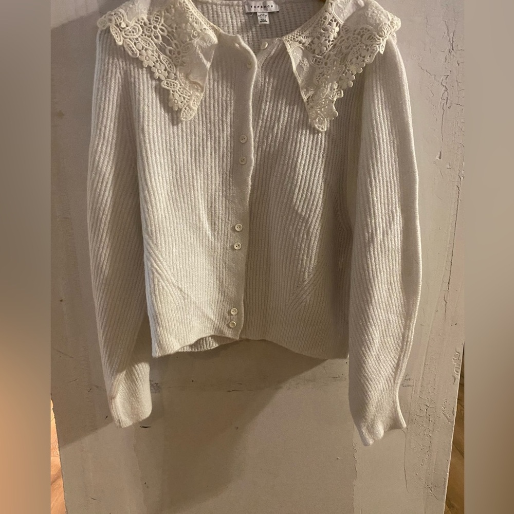 Topshop Cream Lace Collar Cardigan